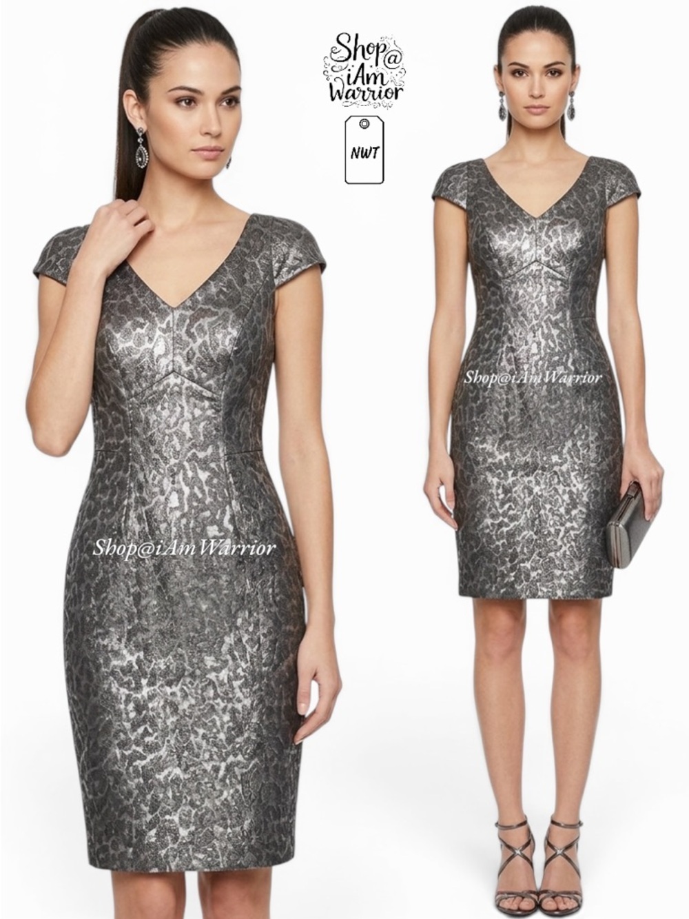 Yoana Baraschi NWT metallic pewter v-neck dress *shop@iamwarrior